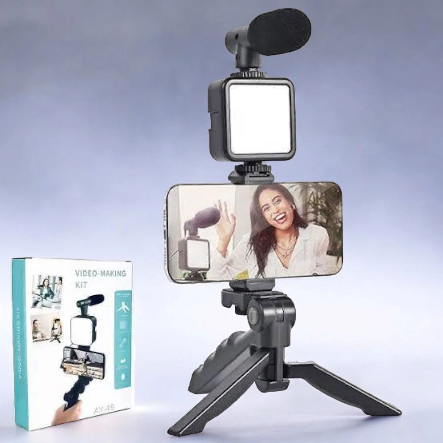 Imported All in one Vlogging Video Making Kit Super Flexible Universal Tripod with Microphone and Light Vlogger Kit Trendy Nest 