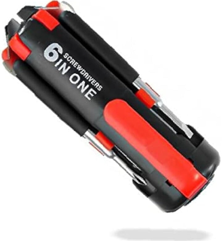 Trendy Tools 6-In-1 Multi Purpose Screwdriver With Torch Red/Black 4Inch Trendy Nest 