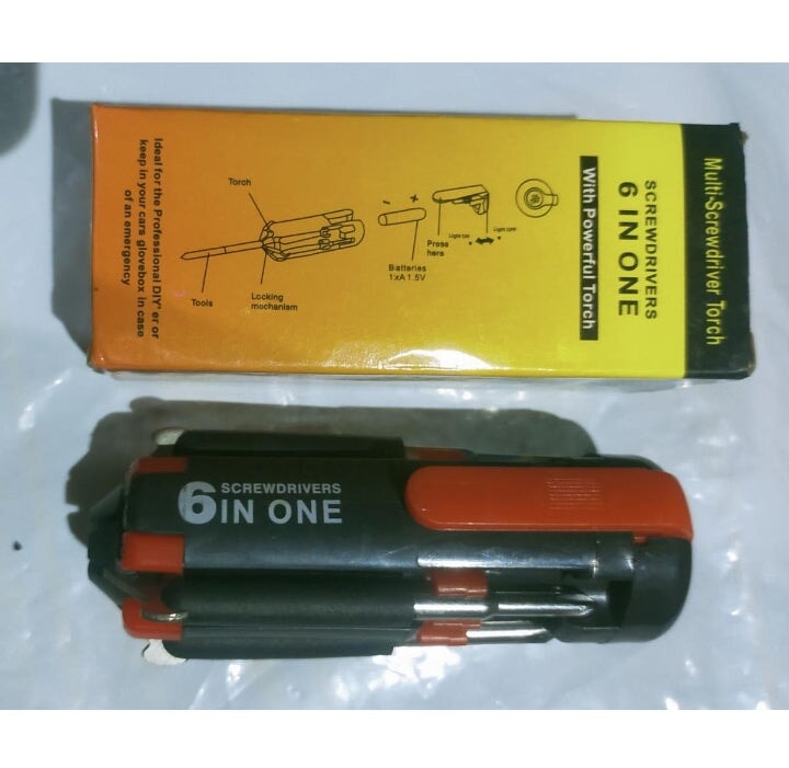 Trendy Tools 6-In-1 Multi Purpose Screwdriver With Torch Red/Black 4Inch Trendy Nest 